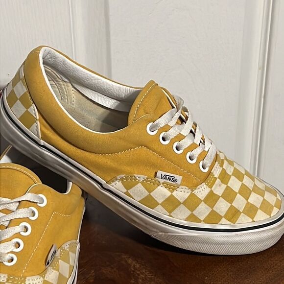 🔥VANS Off The Wall Lace Up Sneakers - Golden Yellow/White Checkered - EXCELLENT - Picture 3 of 11